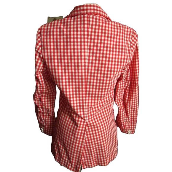 Medium Vintage Boho Blazer 1970's JH Jacket Womens Red White Checkered Cloth - Picture 3 of 5